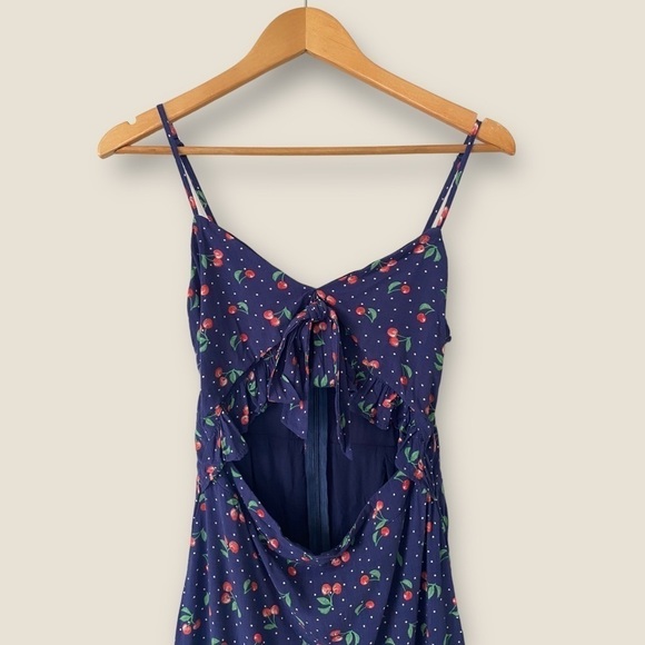 LUCCA Ruffle Front Tie Cut Out Cherry Print Dress - Picture 6 of 10